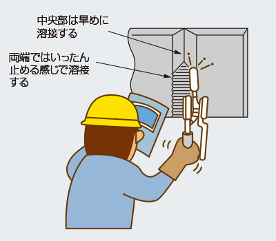 ウィービング溶接で、両端で止めずに溶接するのはご法度！