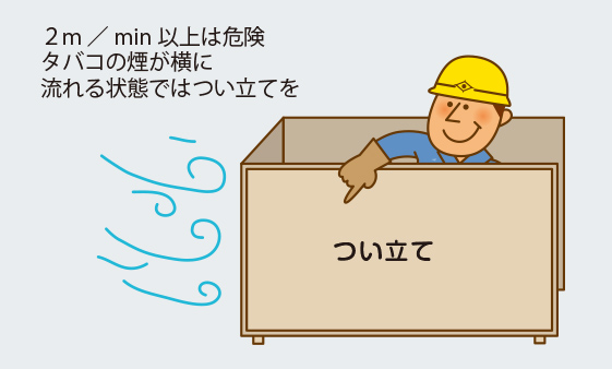 ２m／min 以上は危険タバコの煙が横に流れる状態ではつい立てを